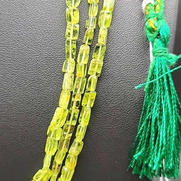 Square Tube 3 Strand 205 Cts Green Prehnite Beaded Natural Gemstone Necklace NEW - Picture 5 of 8